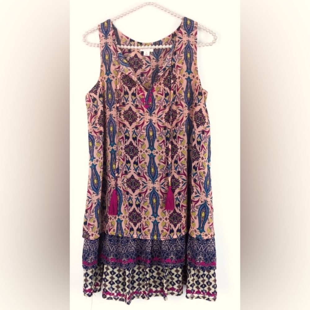 Beautiful Boho Embroidered Colorful Tiered Sleeveless Midi Dress